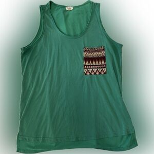 POL Green Sleeveless Top with Patterned Pocket